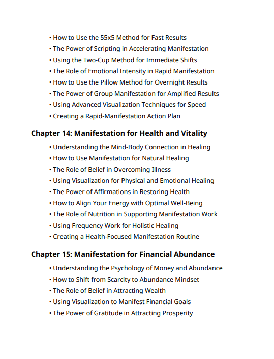 Table of content for Quantum Recode: The Science of Manifestation and Subconscious Reprogramming. Seventh Page.