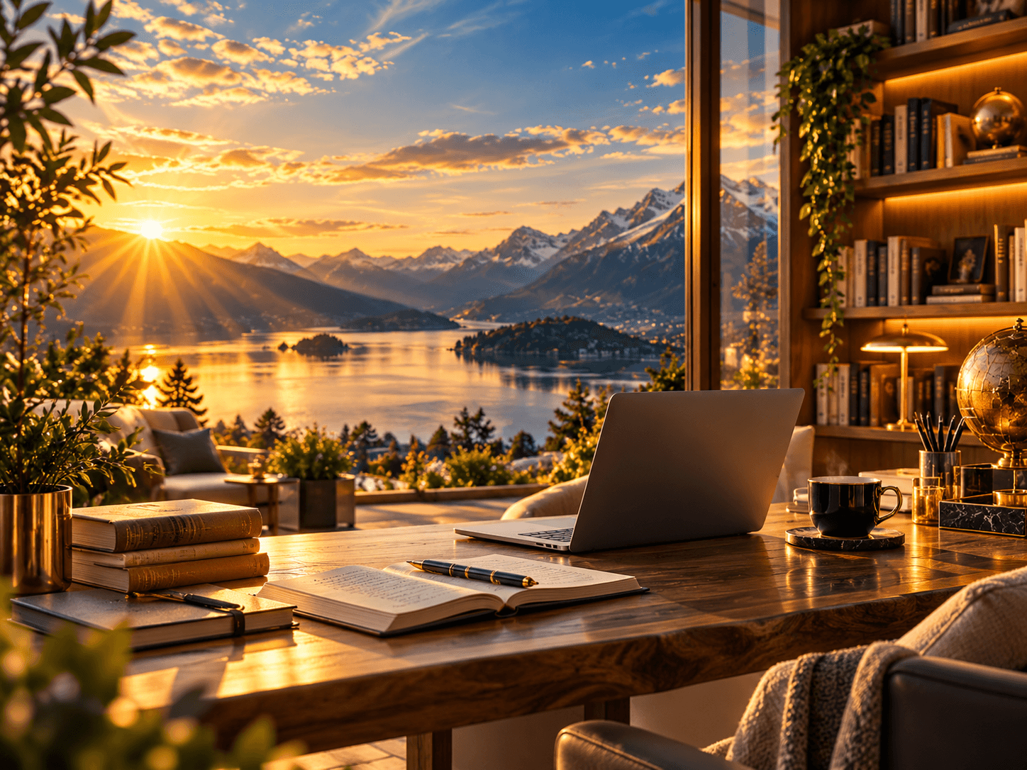 Inspirierender Lernplatz mit Bergseeblick