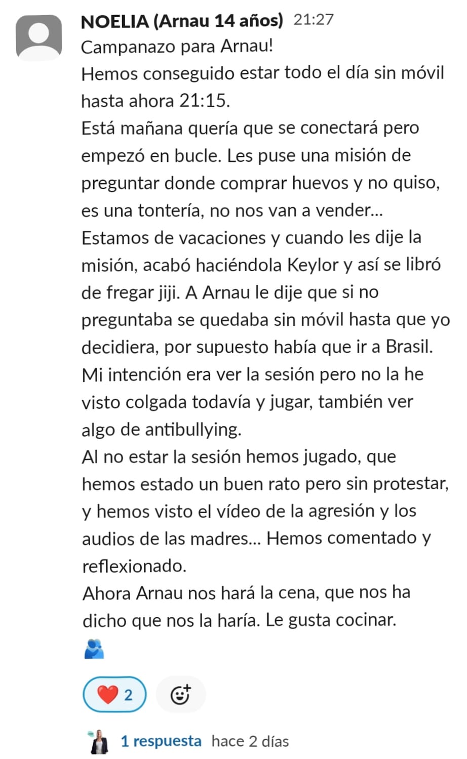 Mensaje de una familia de Cerebritos