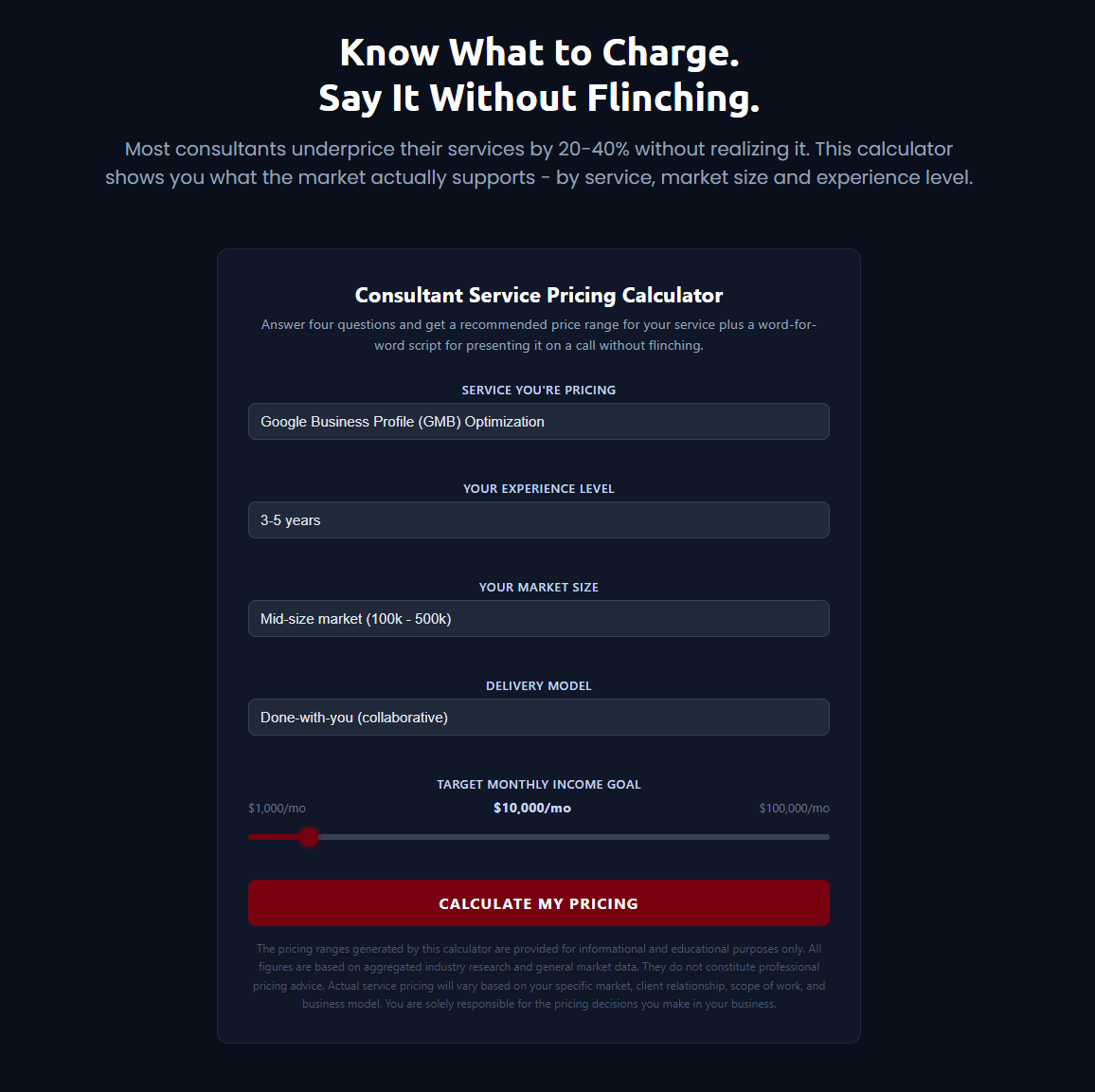 Check out the Consultant Services Pricing Calculator
