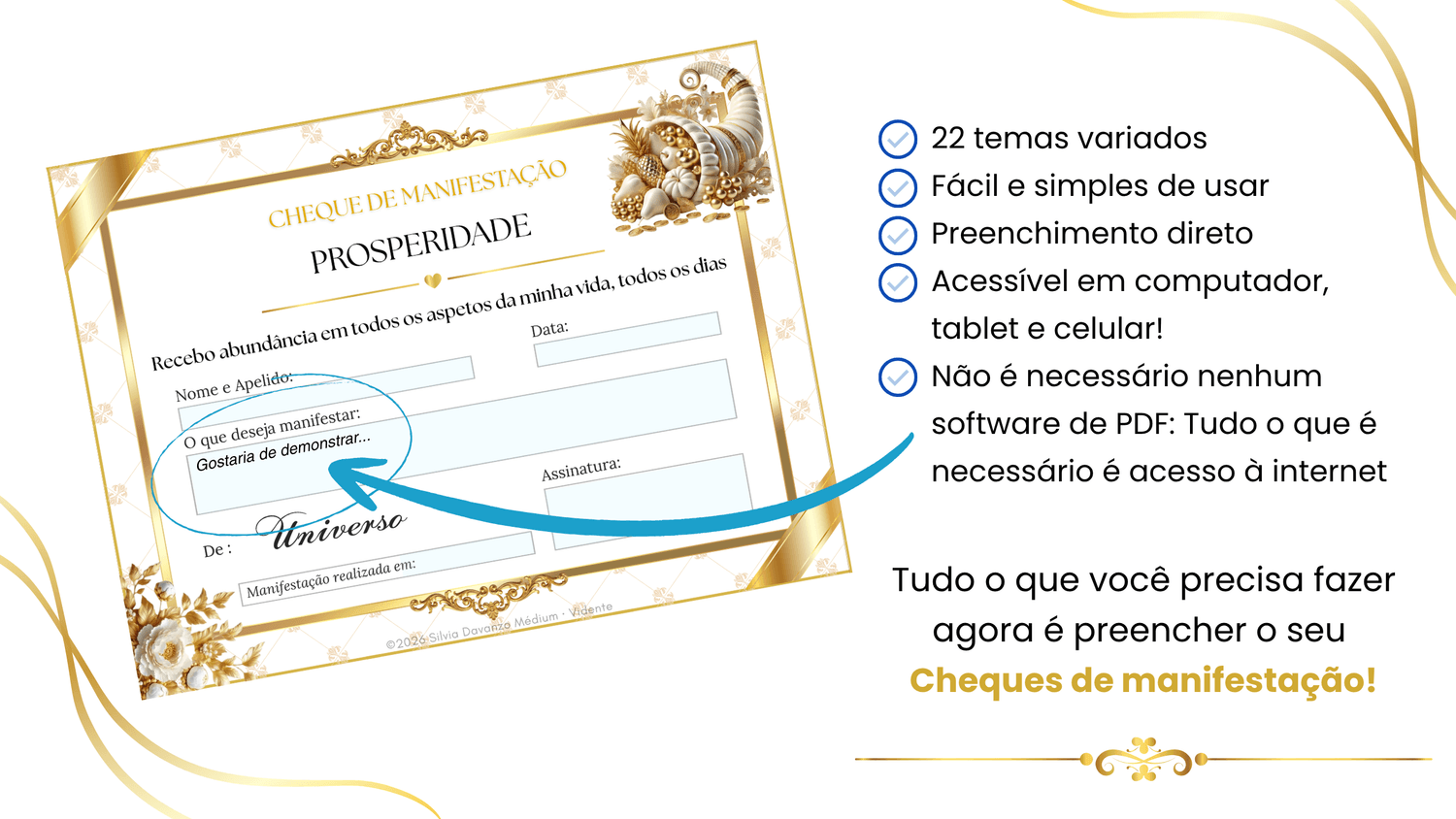 Demonstração dos cheques de manifestação preenchíveis no computador, tablet e telefone