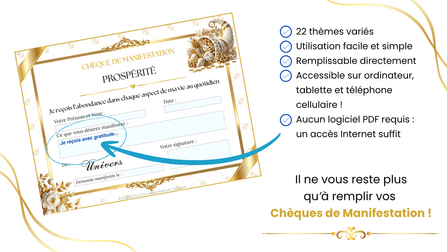 Démonstration — 22 Chèques de Manifestation Thématiques