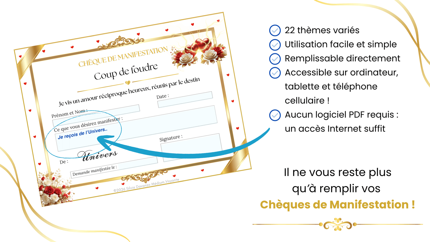 Démonstration — 22 Chèques de Manifestation Amour