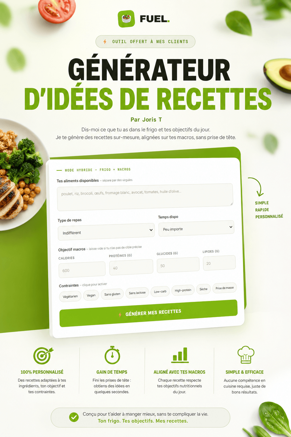 Aperçu du générateur d'idées de plats