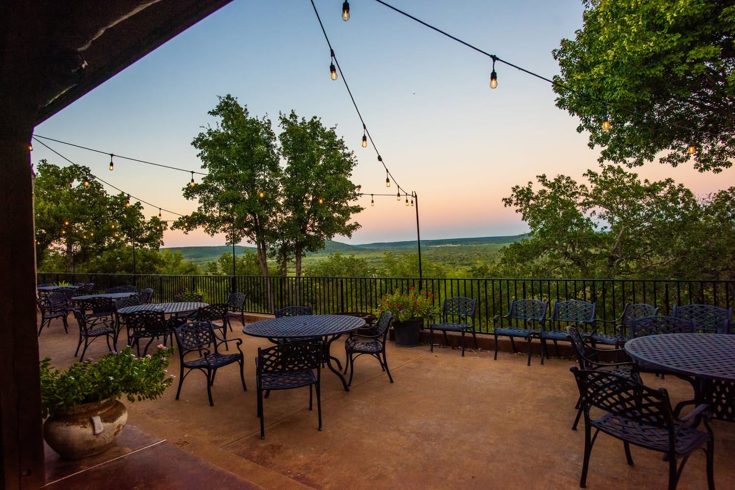 Steakhouse patio overlooking the valley at dusk