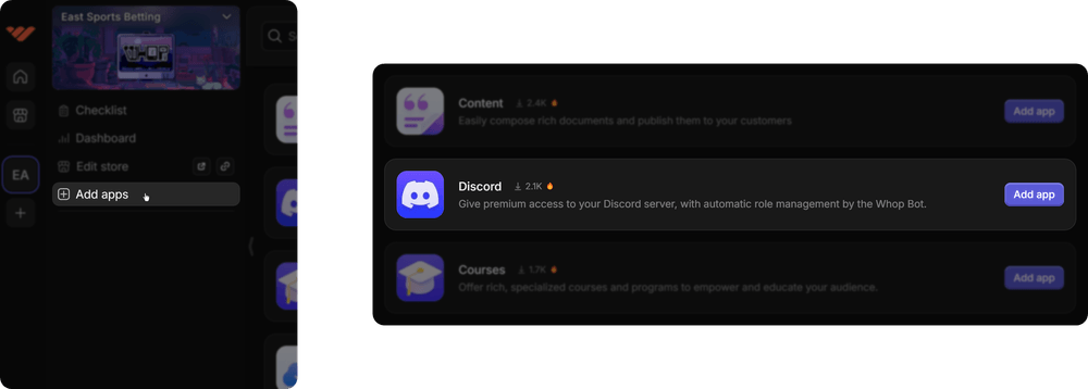 Add an app on a Whop
