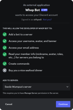 step4 - Connect your whop with your discord account - How to create a paid discord community