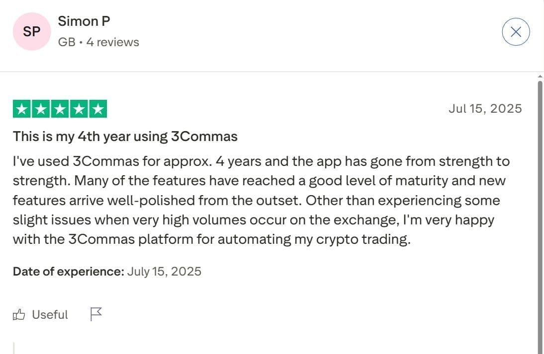 3commas 4.5 trustpilot reviews 