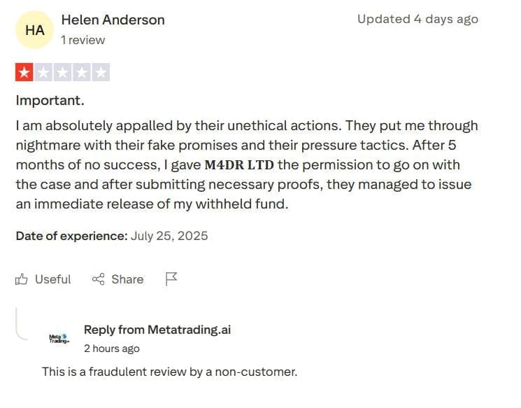 metatrading ai reviews trustpilot reviews - helen anderson