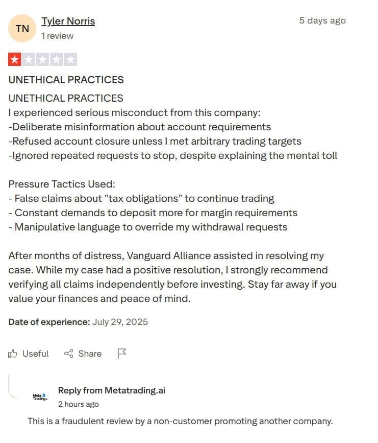 metatrading ai reviews Trustpilot reviews - tyler norris