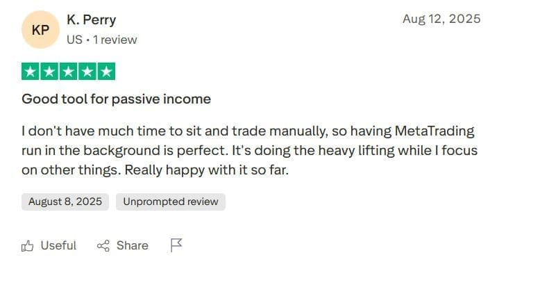 trustpilot review showcasing how to use trading algorithms to generate passive income