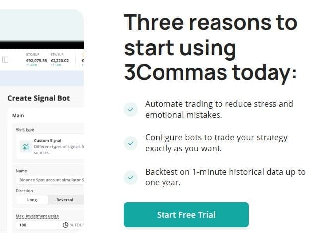 signup on 3commas to create a trading bot using AI