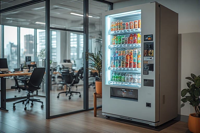 a vending machine in a small office
