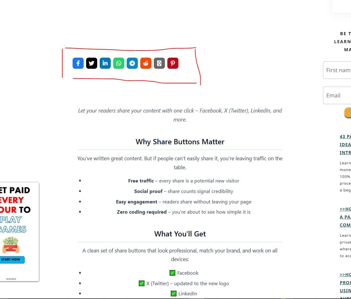 Final share buttons on a live page