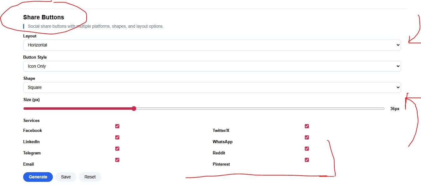 Share Buttons customization panel