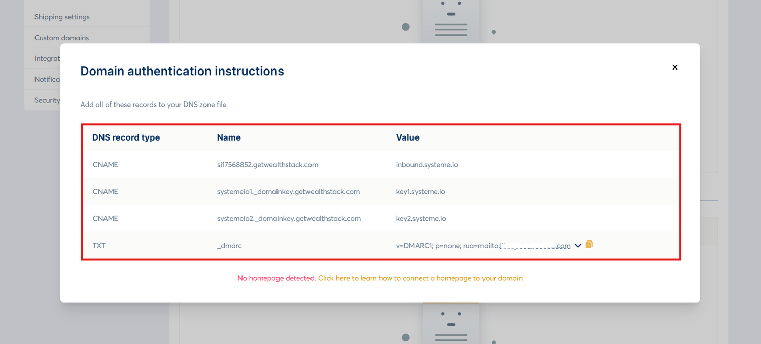 Screenshot of settings screen email
