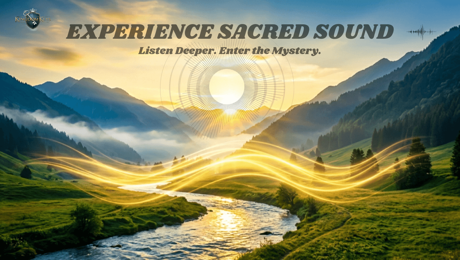 Golden light waves flowing across a river at sunset, a landscape of sacred sound