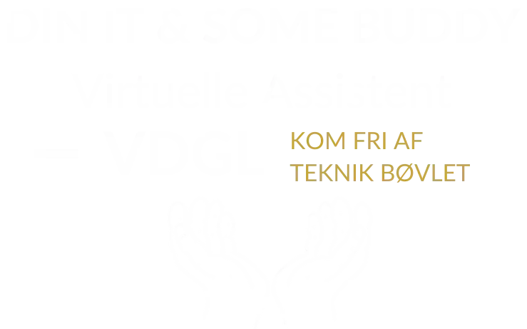 Der vises et log fra Din IT & SoMe Buddy - VDGL -(Video Digital Grafisk læring), - Der er hænder der er tegnet professionelt der viser at vi hjælper med IT support på en tålmodigt og med forståelse på at IT ikke er for alle. Vi hjælper selvstændige og iværksættere. Hvor budskabet er at komme fri af digital bøvl