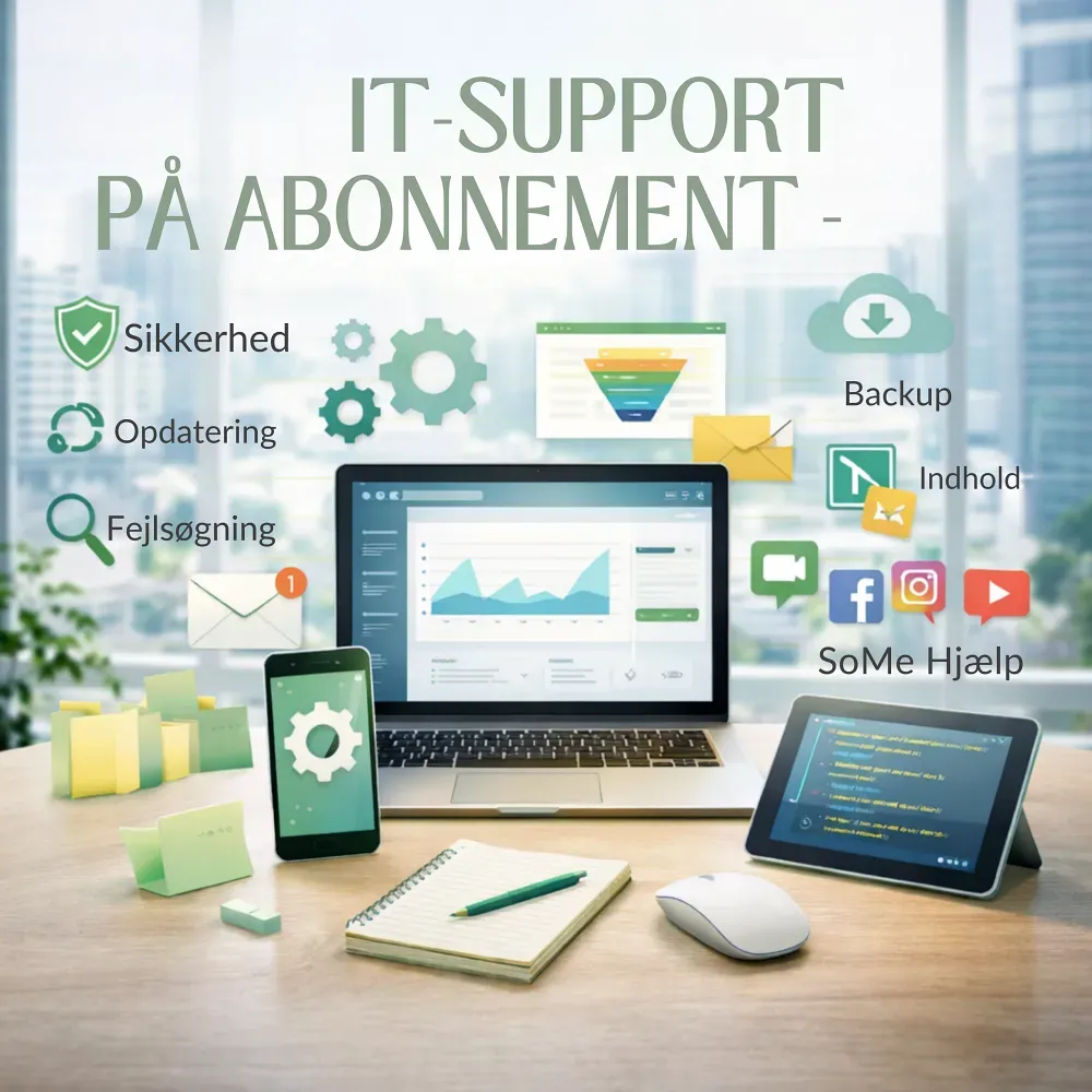 En laptop der viser en masse applikationer der springer ud af denne. der ligger også andre enheder som viser at applikationer kan tale sammen