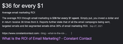 Email ROI — $36 return per $1 invested
