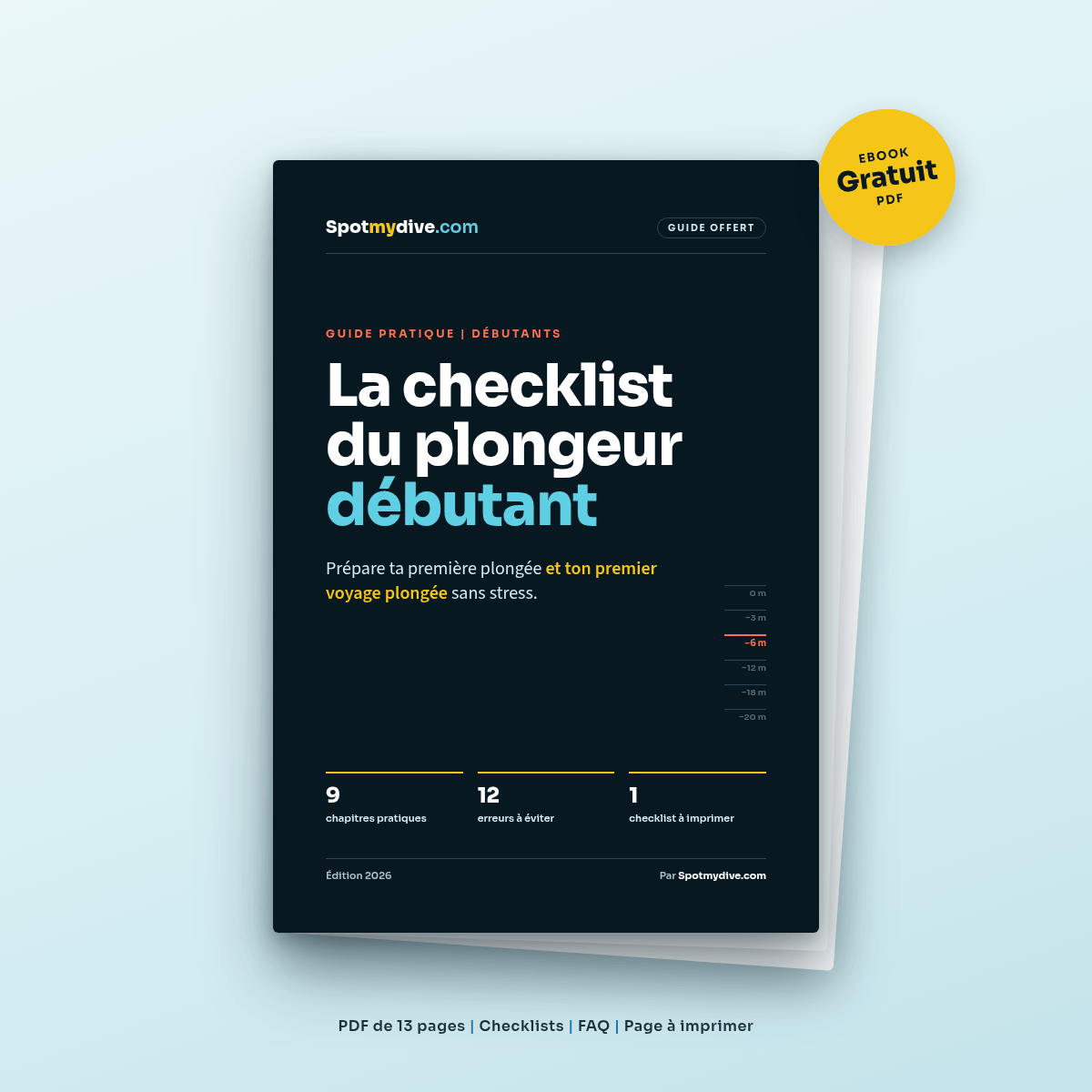Couverture de l’ebook gratuit La checklist du plongeur débutant – Spotmydive.com