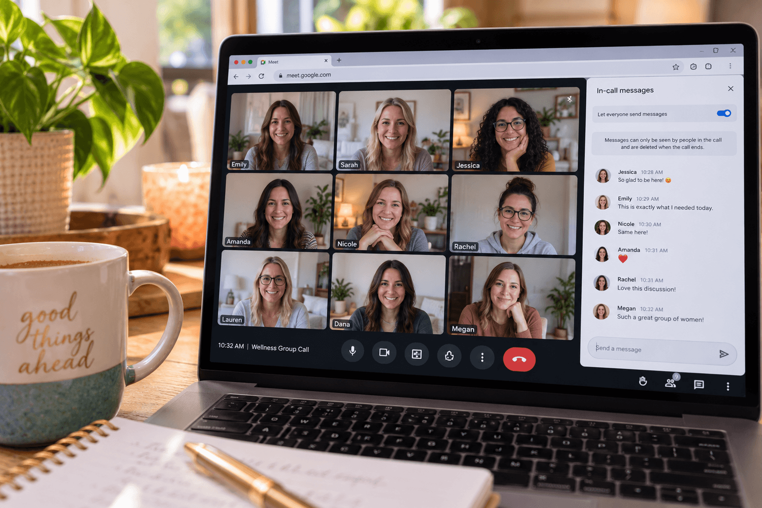 Illustrative image of women connecting through an online wellness group