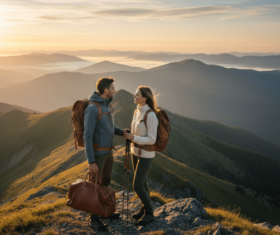 Traces on snow and a distant ridge — minimalist adventure mood