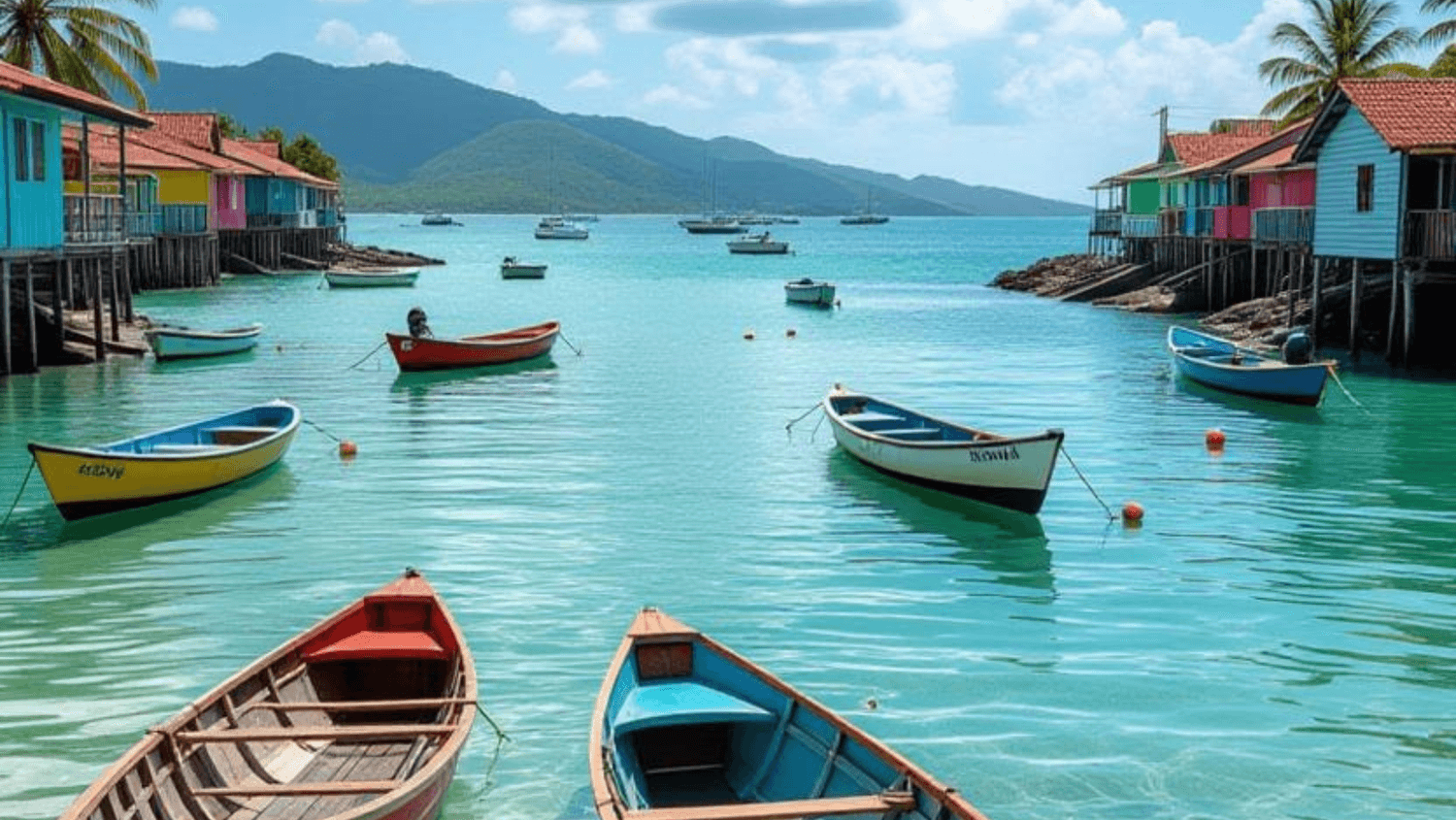 Windward bay with canoes and trade wind ripples