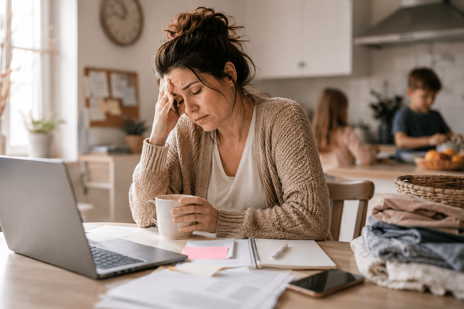 Relatable mom moment showing overwhelm and need for support