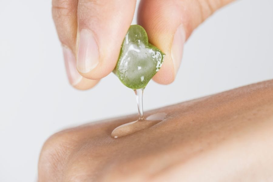 Gel aloe Vera frais pressé sur main