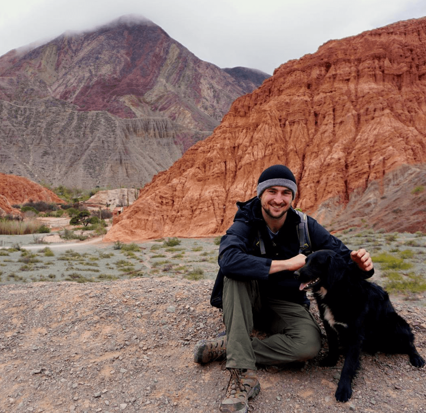 Dog accompanying Callum near Rainbow Mountain in Peru