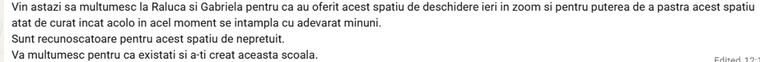 Mesaj primit de la o participanta
