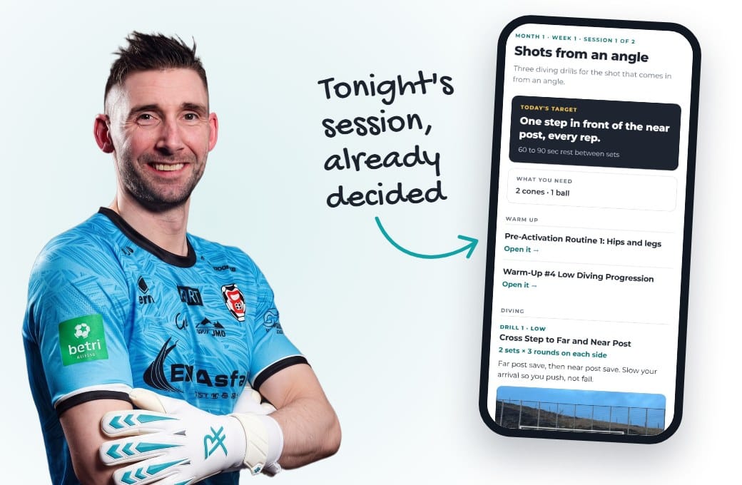 Kristian next to a phone showing tonight's training session