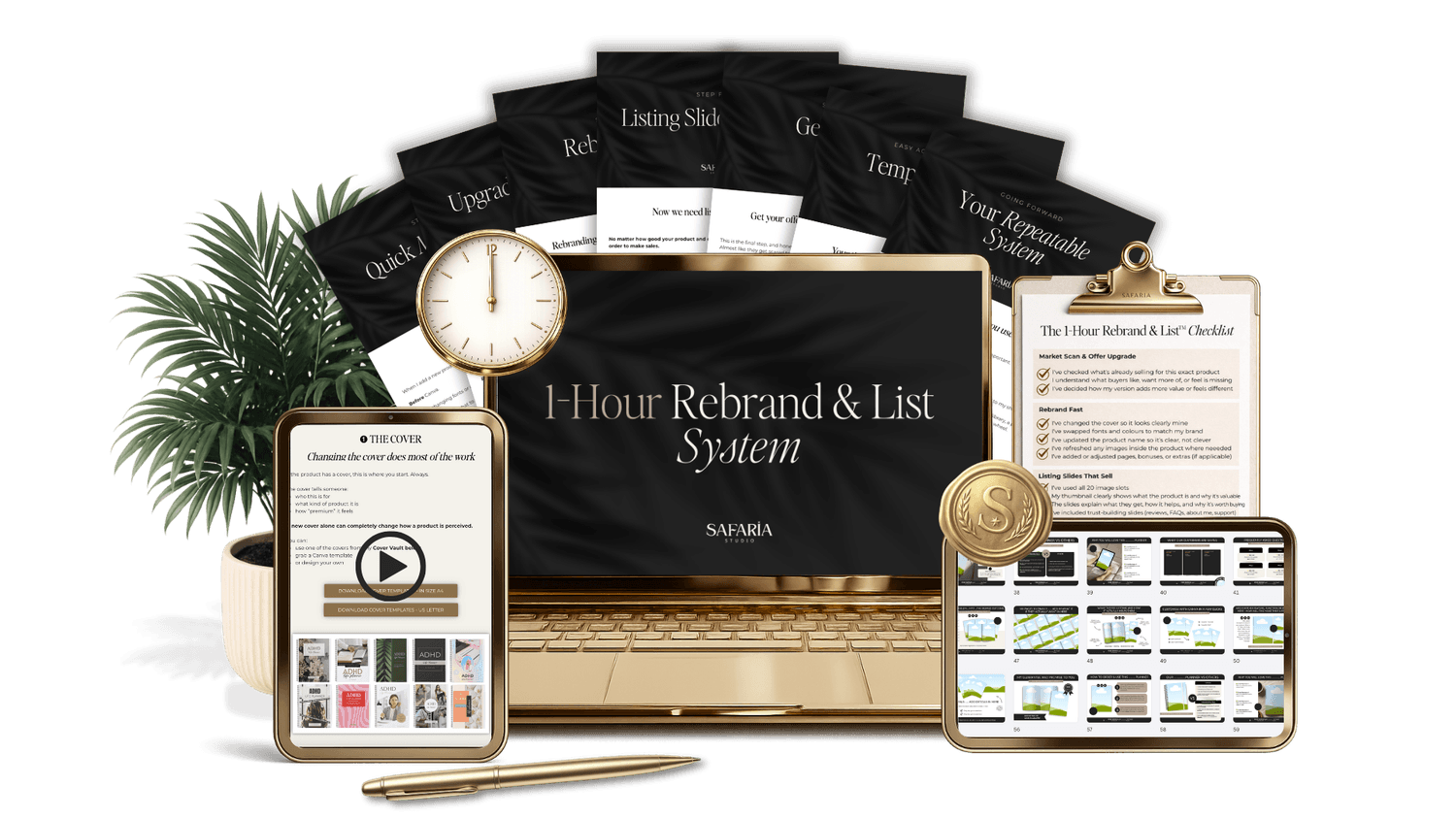 Digital product ideas including planners, journals, trackers, cards, to resell as your own