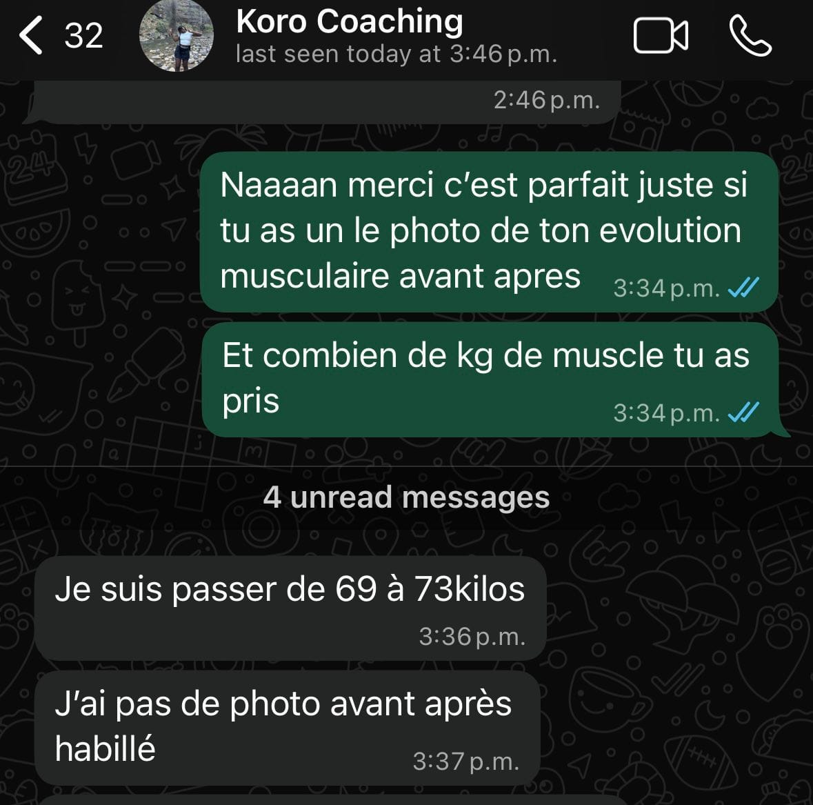 Échange WhatsApp Koro