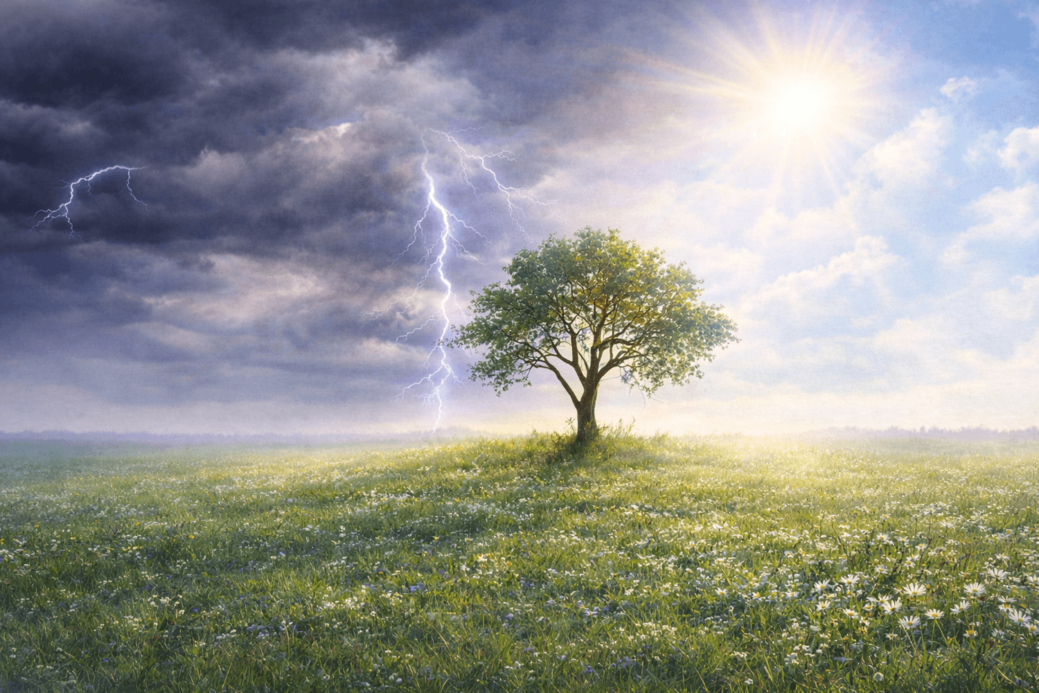Arbre entre la tempête et la lumière