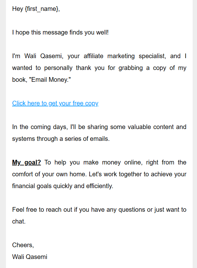 Welcome email series sample 