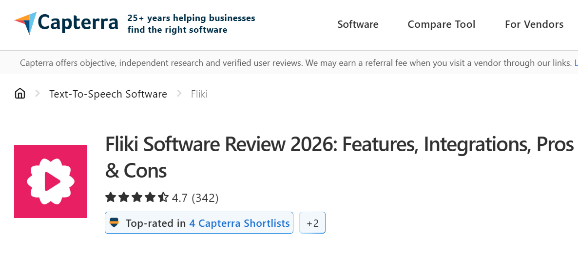 Fliki AI customer reviews in Capterra