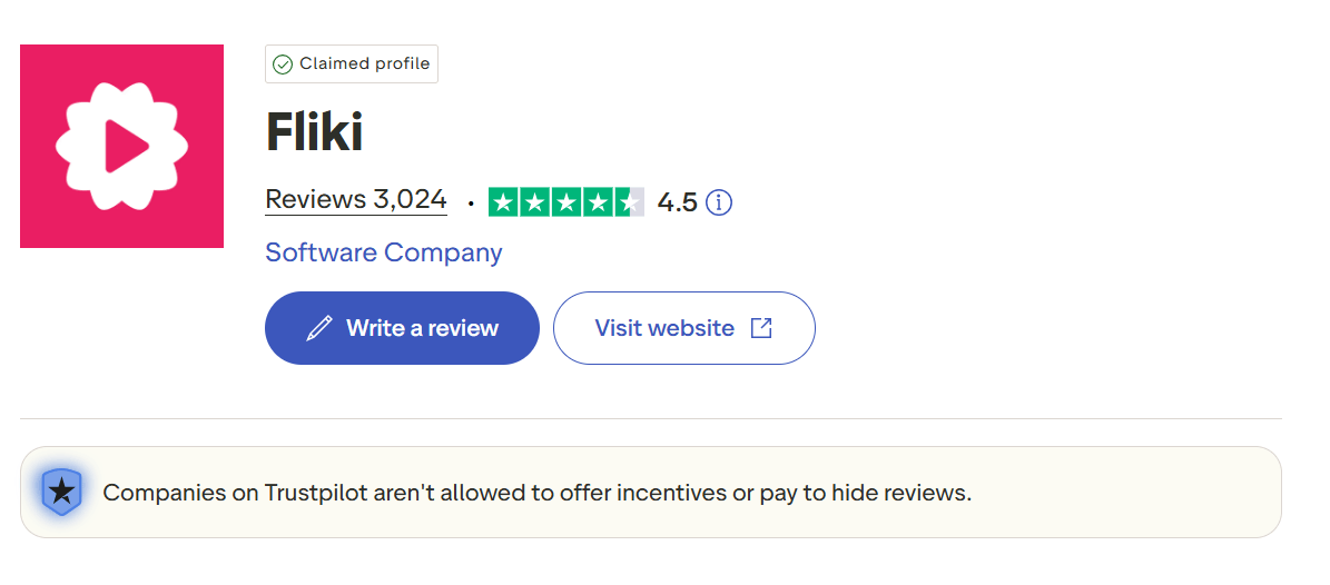 Fliki AI customer reviews in Trustpilot