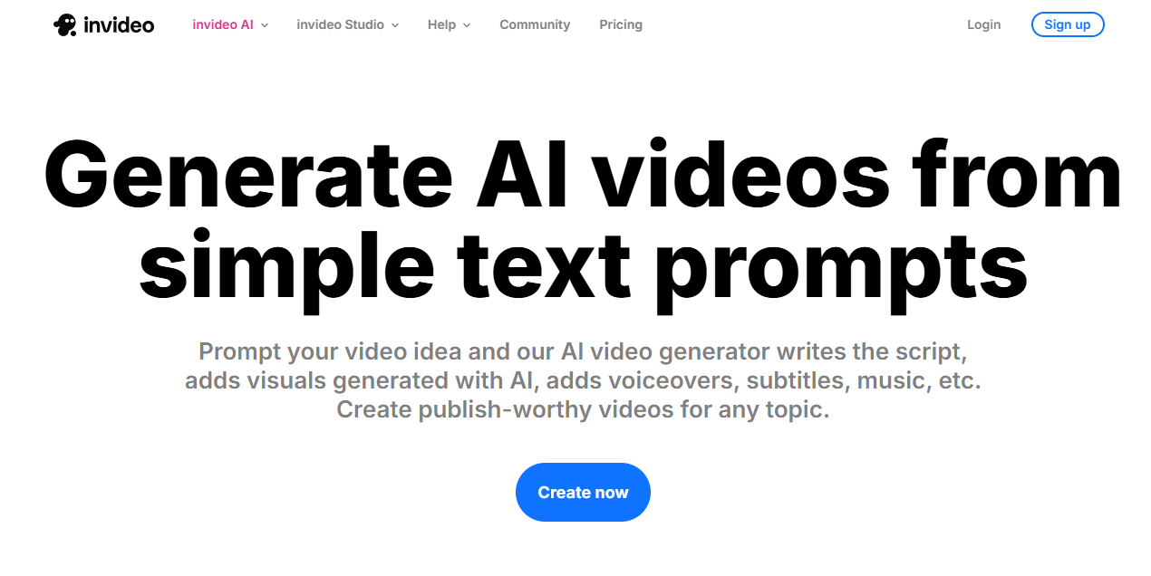 Invideo AI website dashboard
