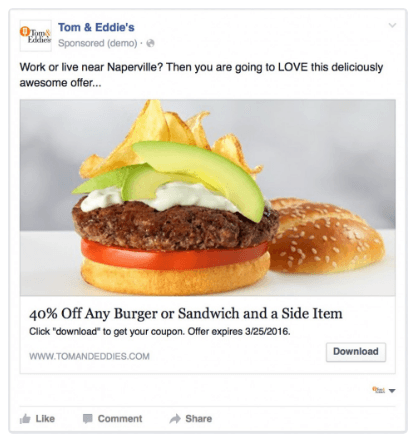 Facebook Ad example for a restaurant