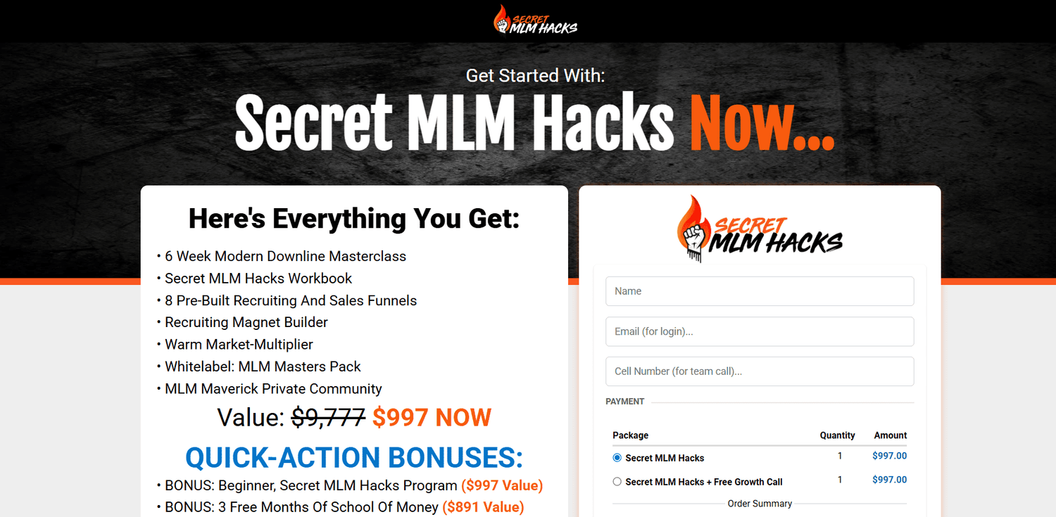 Secret MLM Hacks Order Page