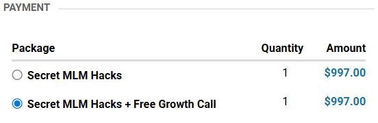 Secret MLM Hacks Order Page