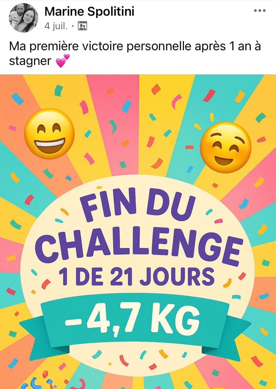 Avis Challenge Happy Smoothie - Témoignage client Facebook et résultats après 21 jours