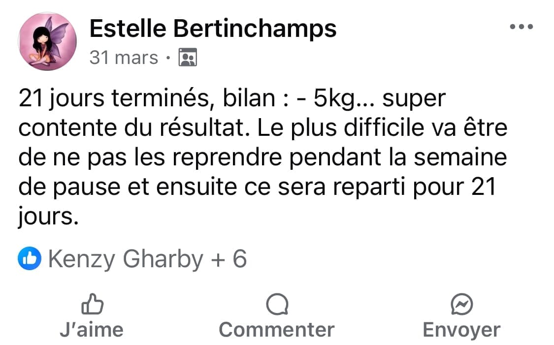 Avis Challenge Happy Smoothie - Témoignage client Facebook et résultats après 21 jours