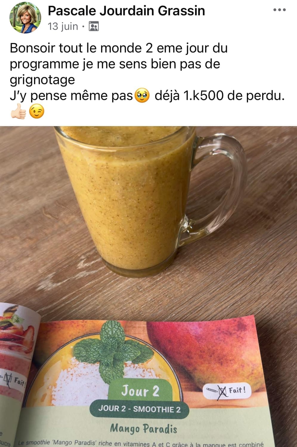 Avis Challenge Happy Smoothie - Témoignage client Facebook et résultats après 21 jours