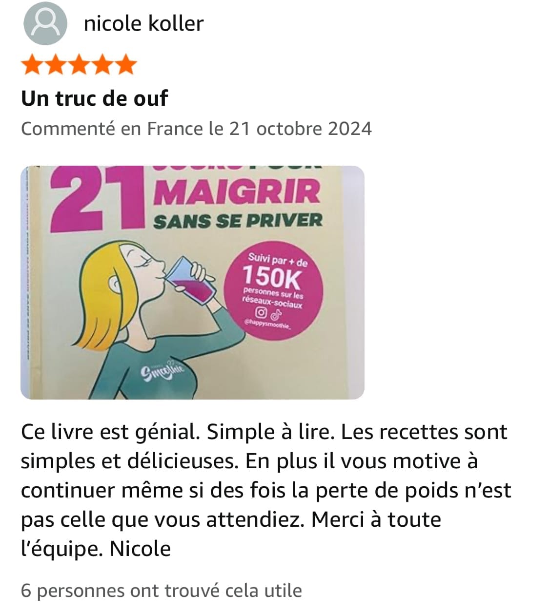 Avis Challenge Happy Smoothie - Témoignage client Facebook et résultats après 21 jours
