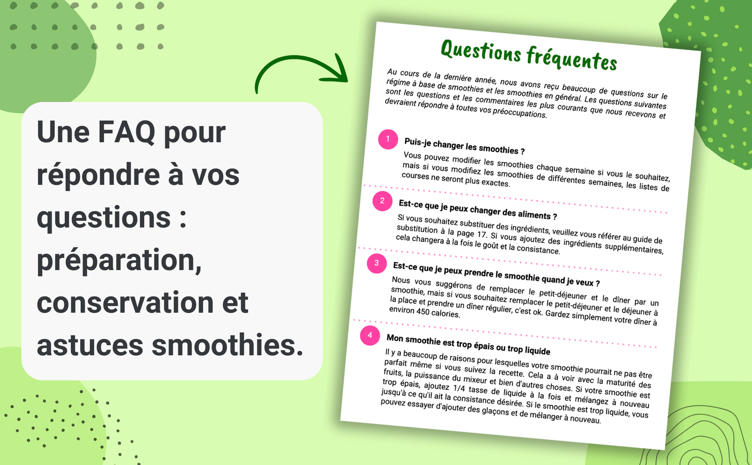 Une FAQ pour répondre à toutes vos questions sur la préparation et la consommation de vos smoothies. De la conservation des ingrédients aux astuces pour gagner du temps, tout est couvert pour vous aider à réussir votre challenge.