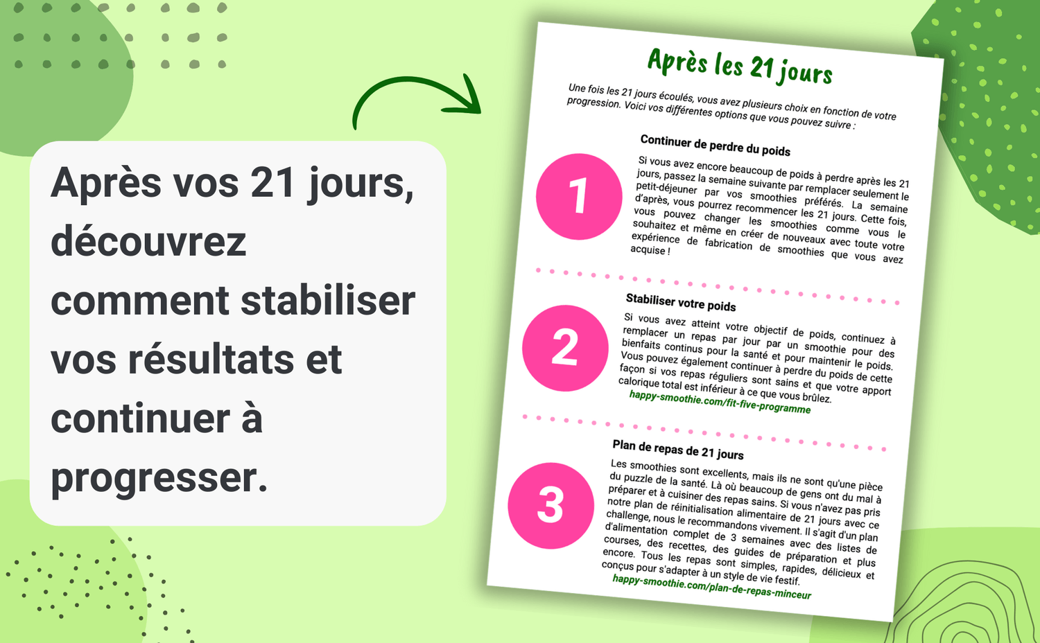 À l'issue de vos 21 jours de challenge, de nouvelles possibilités s'ouvrent à vous pour poursuivre votre transformation. Que faire ensuite ? Découvrez les options qui vous attendent pour aller encore plus loin, maintenir vos résultats.