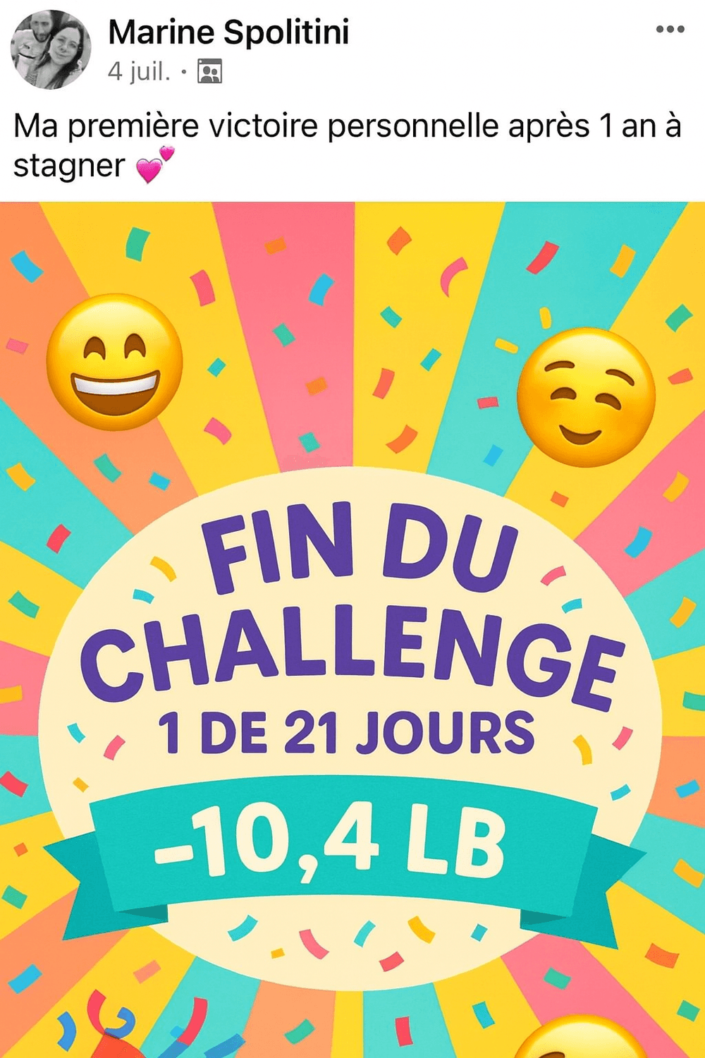 Avis Challenge Happy Smoothie - Témoignage client Facebook et résultats après 21 jours